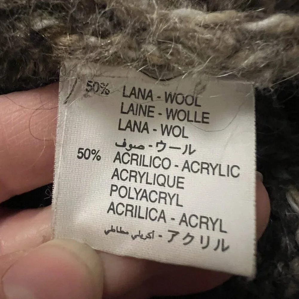 Chiara B. Brown Grey Brown Open Sweater S Small Wool Blend Ruffle‎ Shawl Collar